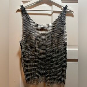 Iridescent Rhinestone Mesh Tank Top - Black